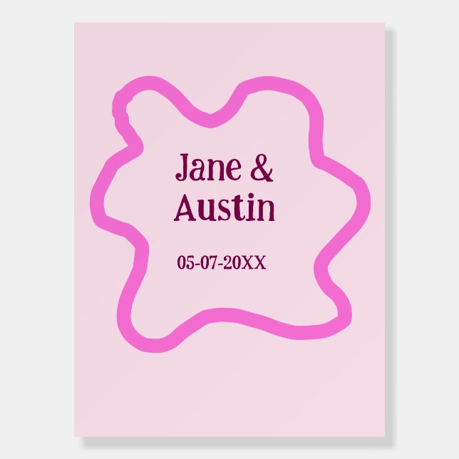 Pink pastel retro wedding border frame name date foam board (Front)
