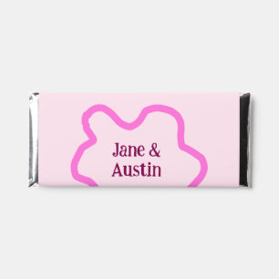 Pink pastel retro wedding border frame name date hershey bar favors