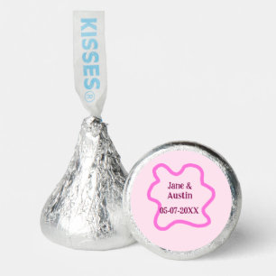 Pink pastel retro wedding border frame name date hershey®'s kisses®