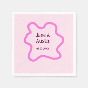Pink pastel retro wedding border frame name date napkins