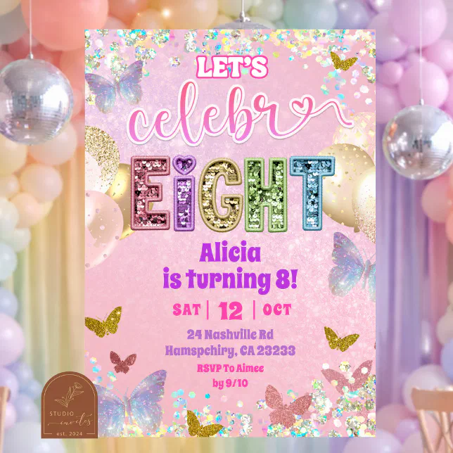 Pink Pastel Sequin Glitter Celebreight Birthday Invitation | Zazzle