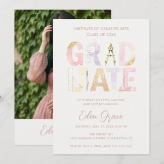 Pink Pastel Soft Dreamy Architect Graduation Invitation