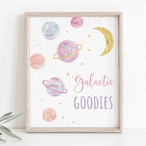 Pink Pastel Space Galactic Goodies Birthday Sign