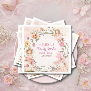 Pink Pastel Spring Garden Fairy First Birthday   Napkins