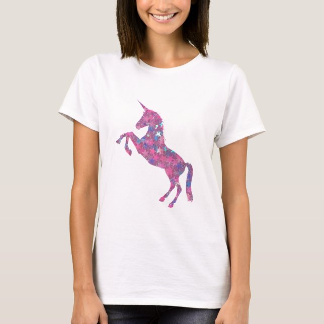 Pink Pastel Star Sparkle Unicorn Art T-Shirt (Front)