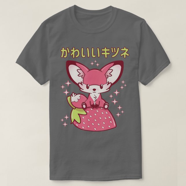 Pink Pastel Strawberry Fox Japanese Kawaii Pink Go T-Shirt (Design Front)