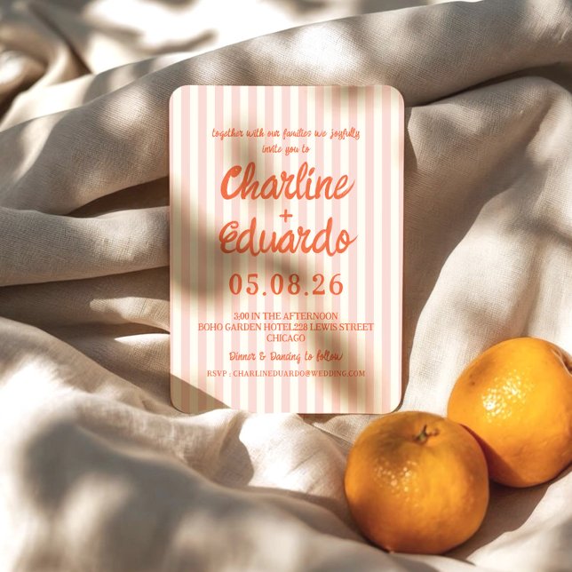 Pink Pastel Striped Modern Wedding Invitation (Creator Uploaded)