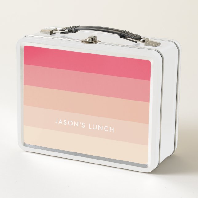 Pink pastel stripes metal lunch box (Front)