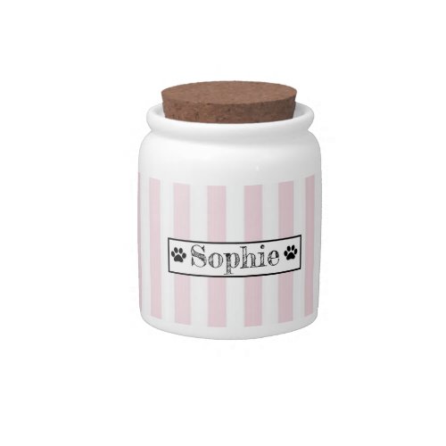 Pink Pastel Stripes Personalized Cat Pet Treat   Candy Jar