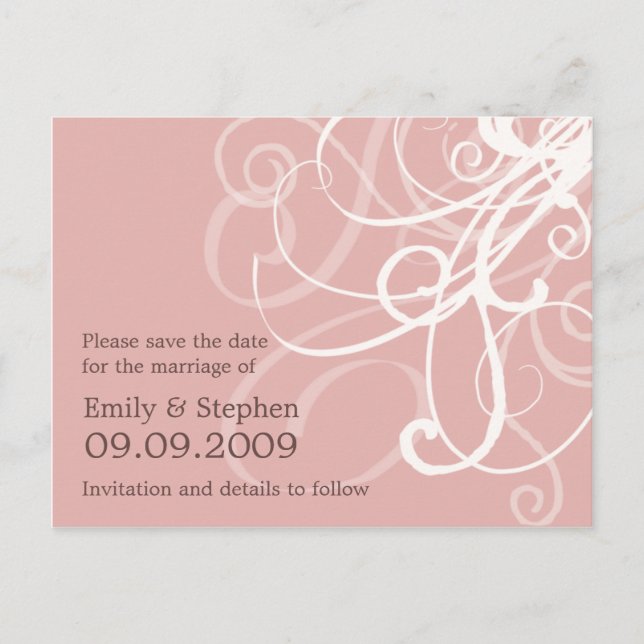 Pink Pastel Swirls • Save the Date Postcard (Front)
