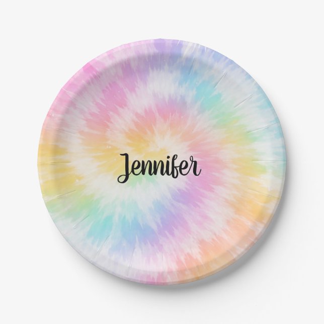Pink Pastel Tie Dye Girly Chic                     Paper Plates (Front)