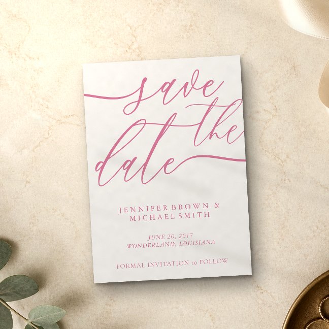 Pink Pastel Tone Script Photo Calligraphy Wedding Save The Date