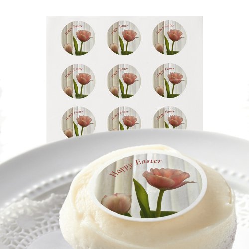 Pink Pastel Tulips Floral Easter Edible Frosting Rounds