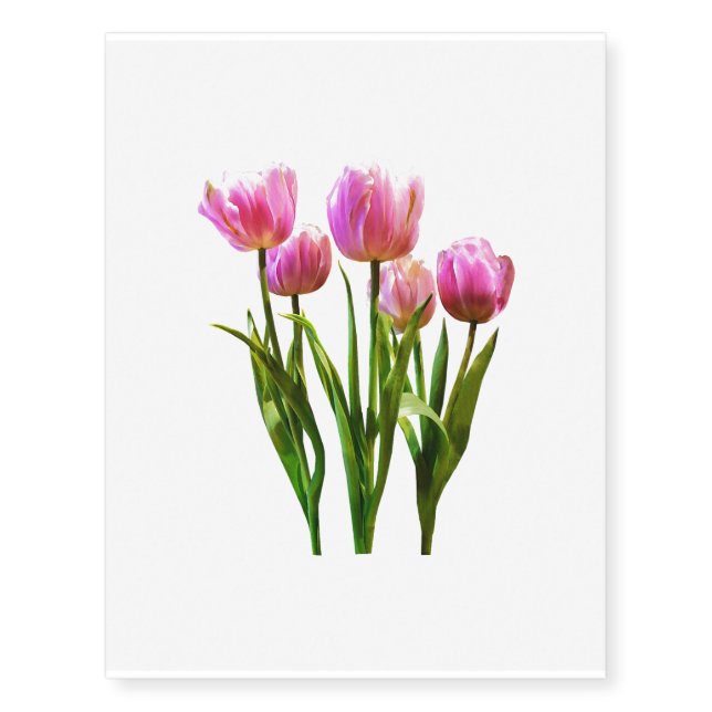 Pink Pastel Tulips Temporary Tattoos (Front)