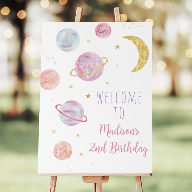 Pink Pastel Two the Moon Space Birthday Foam Board (Creator Uploaded)