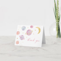 Pink Pastel Two the Moon Space Birthday Thank You Card