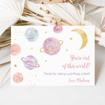 Pink Pastel Two the Moon Space Birthday Thank You Card