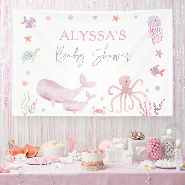 Pink Pastel Under the Sea Baby Shower Banner (Party)