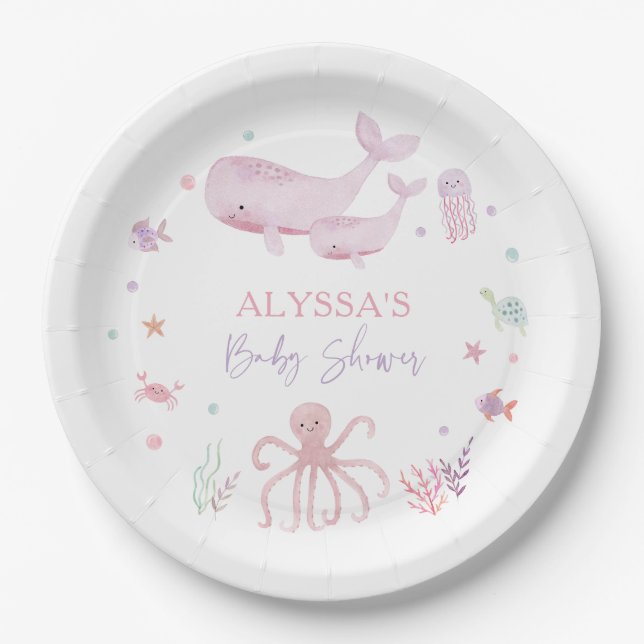 Pink Pastel Under the Sea Baby Shower Paper Plates (Front)