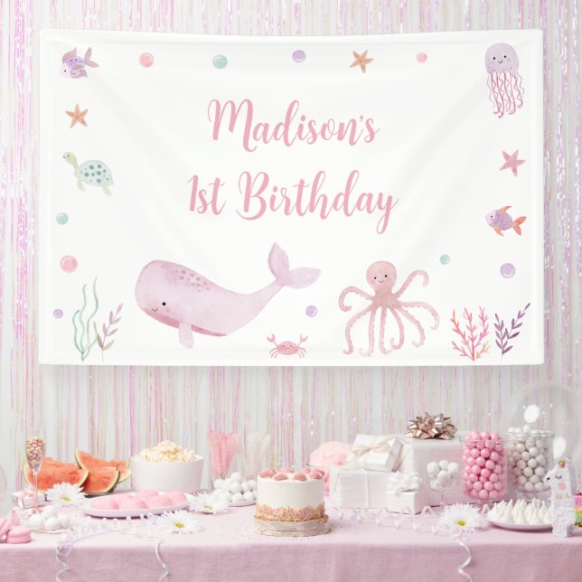 Pink Pastel Under the Sea Birthday Banner (Party)