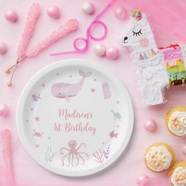 Pink Pastel Under the Sea Birthday Paper Plates (Party)