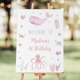 Pink Pastel Under the Sea Birthday Welcome Foam Board