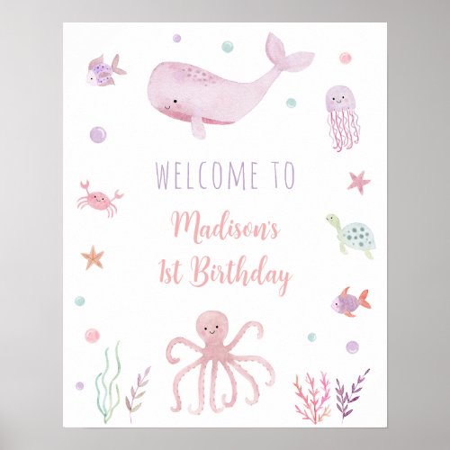 Pink Pastel Under the Sea Birthday Welcome Poster