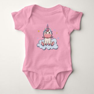 Pink Pastel Unicorn on A Cloud  Baby Bodysuit