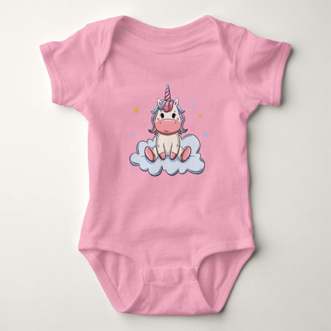 Pink Pastel Unicorn on A Cloud  Baby Bodysuit (Front)