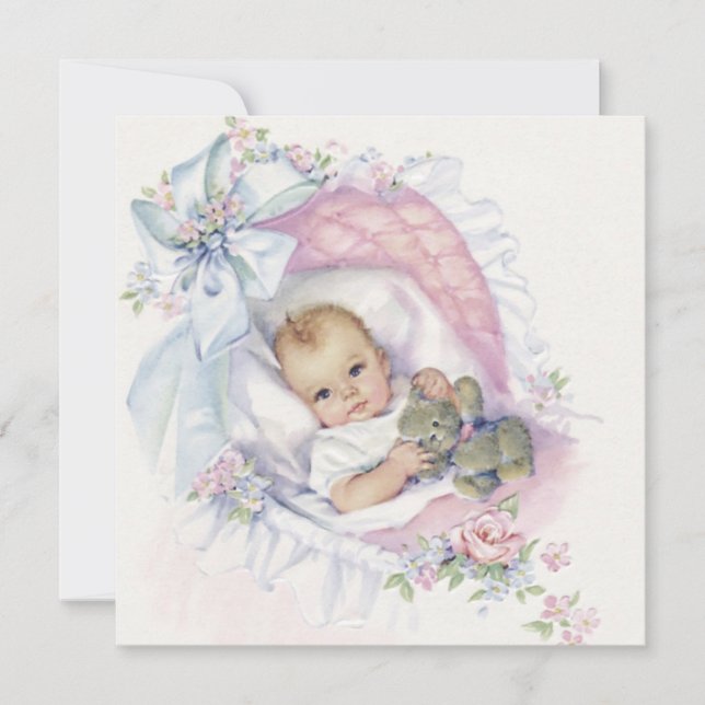 Pink Pastel Vintage Baby Girl Shower Invitation (Front)