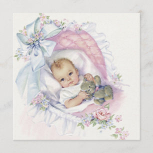 Pink Pastel Vintage Baby Girl Shower Invitation
