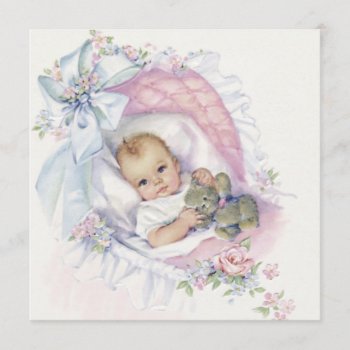 Pink Pastel Vintage Baby Girl Shower Invitation by The_Vintage_Boutique at Zazzle