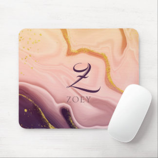 Pink Pastel Violet Glitter Watercolor Customizable Mouse Pad