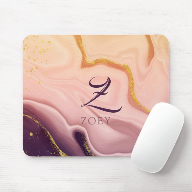 Pink Pastel Violet Glitter Watercolor Customizable Mouse Pad (With Mouse)