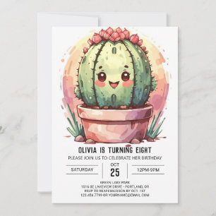 Pink Pastel Watercolor Cactus Girl Birthday Invitation