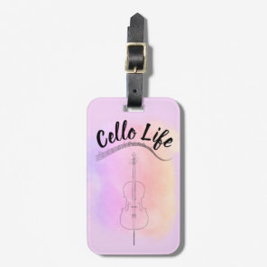 Pink Pastel Watercolor Cello Life Instrument Bag Luggage Tag