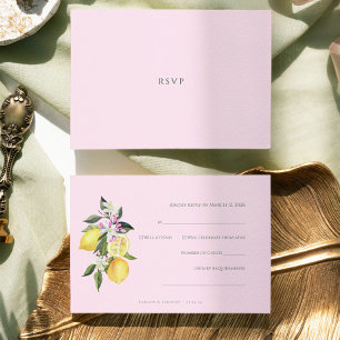 Pink Pastel Watercolor Citrus Wedding RSVP Card