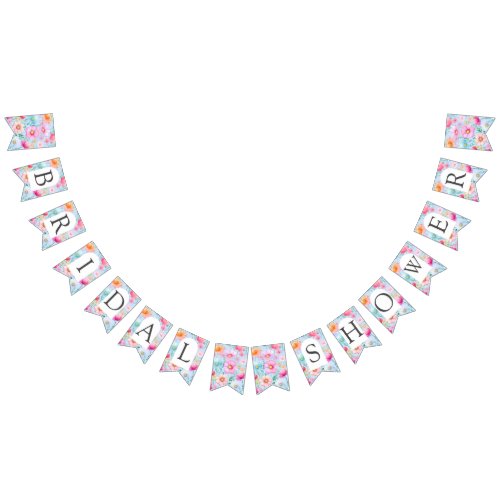 Pink Pastel Watercolor Floral Bridal Shower Bunting Flags