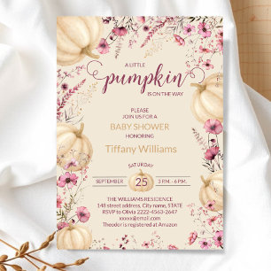 Pink Pastel Watercolor Pumpkin fall wild flowers Invitation