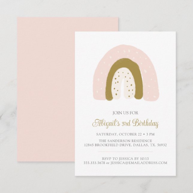 Pink Pastel Watercolor Rainbow Birthday Party Invitation (Front/Back)