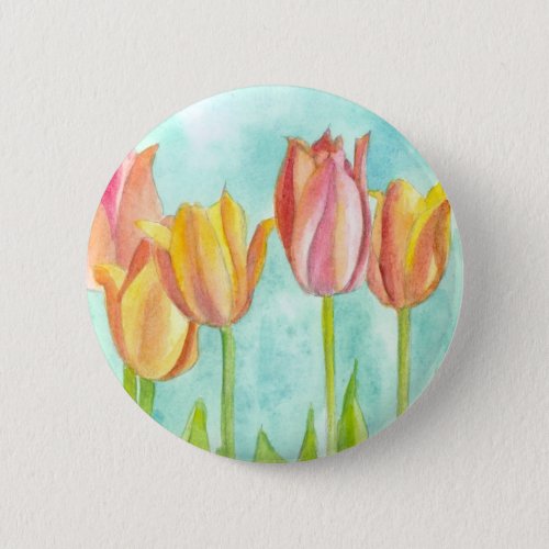 Pink Pastel Watercolor Tulip Flowers Pinback Button