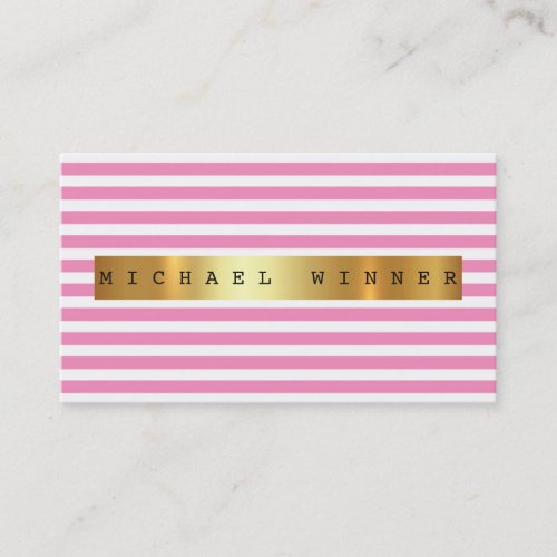 Pink Pastel White Stripes Vip Golden Foil Business Card