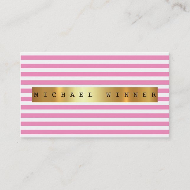 Pink Pastel White Stripes Vip Golden Foil Business Card (Front)