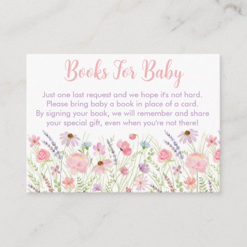 Pink Pastel Wildflower Baby Shower Book Request Enclosure Card