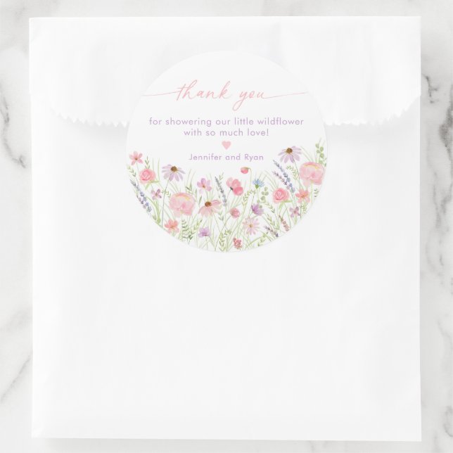 Pink Pastel Wildflower Baby Shower Classic Round Sticker (Bag)