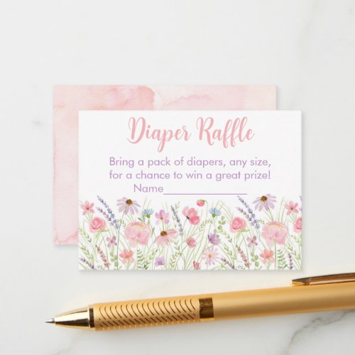 Pink Pastel Wildflower Baby Shower Diaper Raffle Enclosure Card