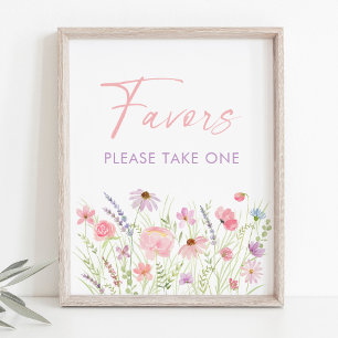 Pink Pastel Wildflower Baby Shower Favor Sign