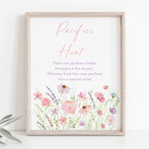 Pink Pastel Wildflower Baby Shower Pacifier Game Poster