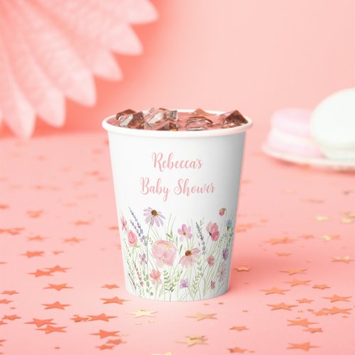Pink Pastel Wildflower Baby Shower Paper Cups