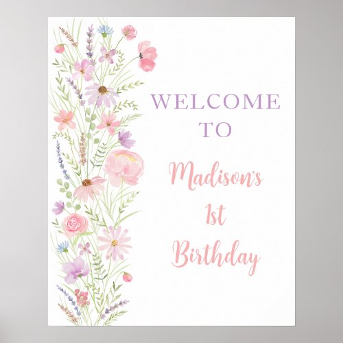 Pink Pastel Wildflower Baby Shower Welcome Poster